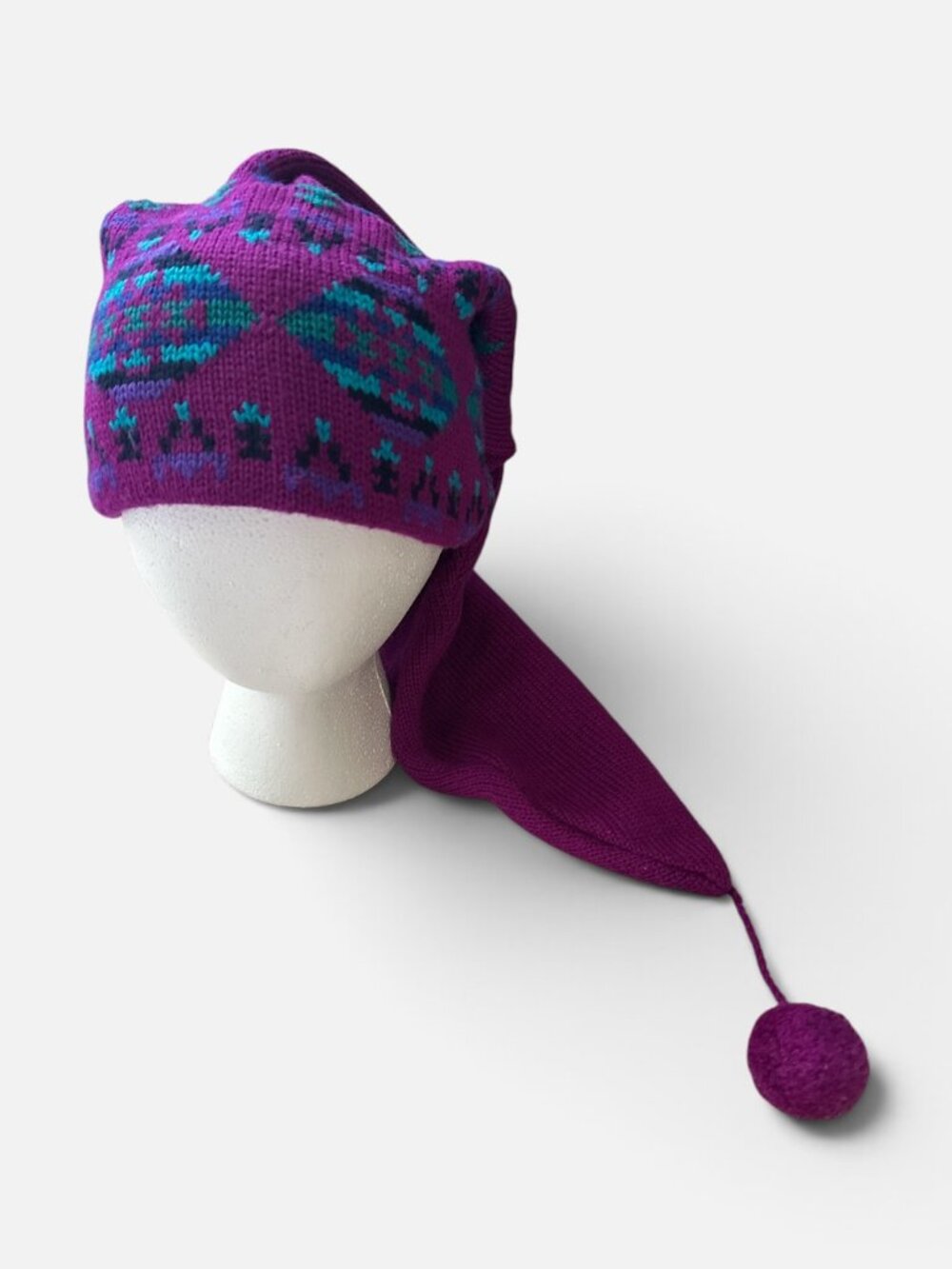 CAPELLO Wool Knit Beanie Long Tail Stocking Cap Elf Hat OS Unisex VTG